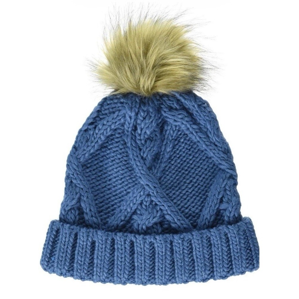 Amazon Essentials Girl Boy Blue Knitted Faux Fur Pom Pom Beanie One size C848